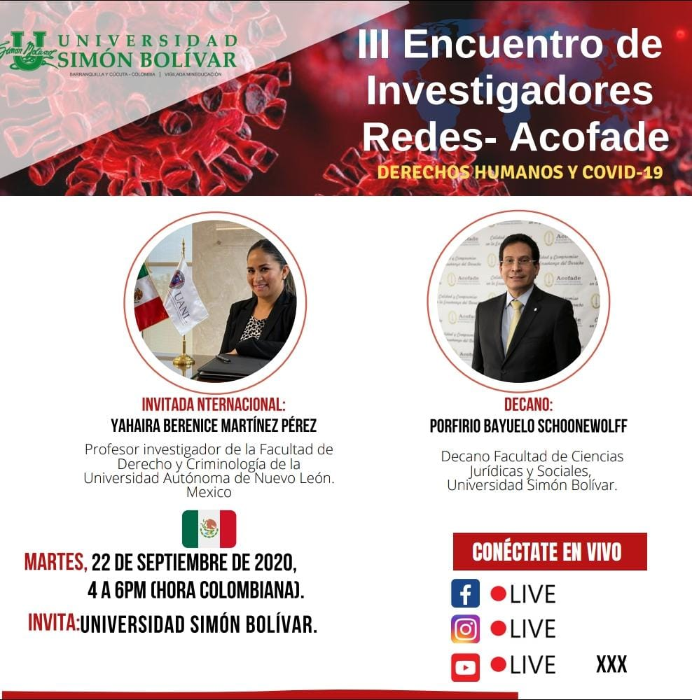 Expositora en III Encuentro de Investigadores Redes-Acofade “Derechos Humanos y COVID-19”,